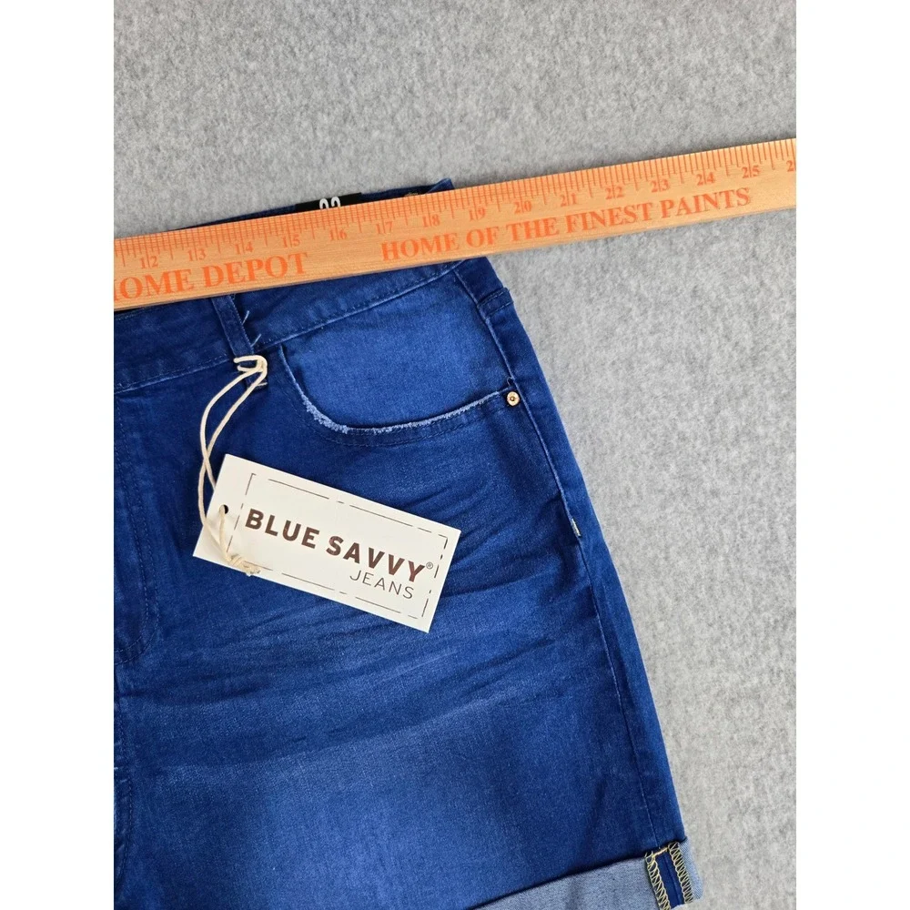Blue Savvy Womens Plus Size 22 Mid Rise Cuffed Denim Shorts Medium Wash Blue